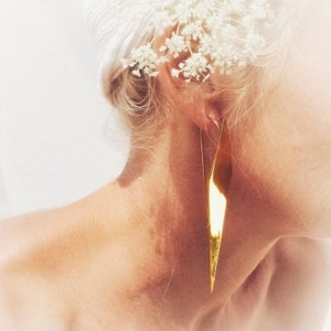 Brass handmade modern long spike Paragon Earrings