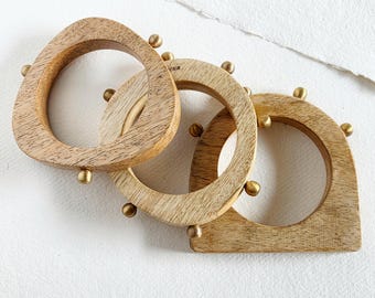 Brazaletes de madera de huerto con detalles de madera grandes y gruesos de latón, pulseras de madera de diseñador hechas a mano