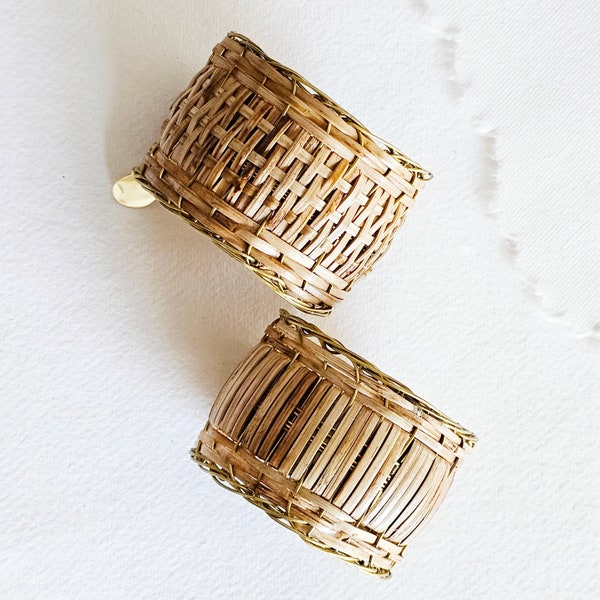 Rattan cane straw bangle cuff bracelet 2 styled available natural organic jewelry renewable and eco-friendly