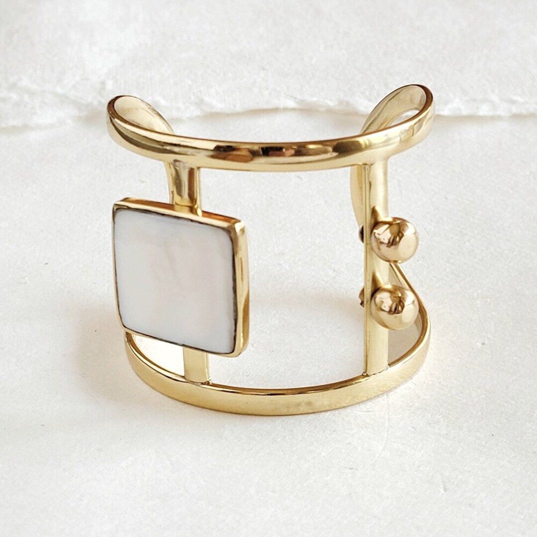 Brass Modern MOP Seashell Mother of Pearl Gold Cuff Statement Bracelet ...