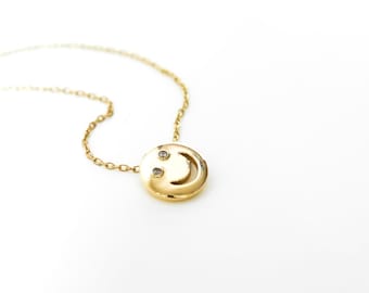 Brass Happy face emoji charm  Necklace