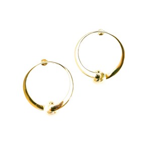 Brass Golden Pearl Hoop Earrings image 5