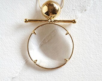 Brass magnifying glass pendant necklace handmade exclusive Bisjoux design statement jewelry