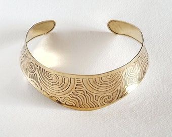 Collier Brutaliste Croix En Laiton - Bijou Vintage France - Homme/Femme