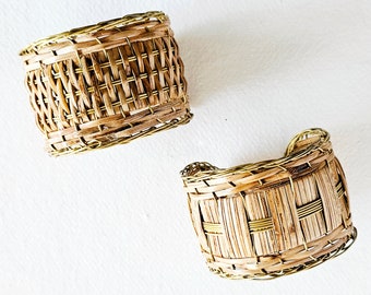 Rattan cane straw bangle cuff bracelet 2 styled available natural organic jewelry renewable and eco-friendly