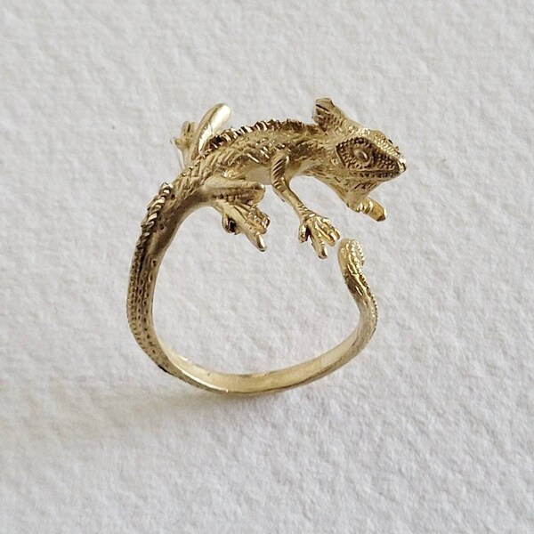 Brass ghecko lizard snake animal ring handmade adjustable animal jewelry beach ocean vibe