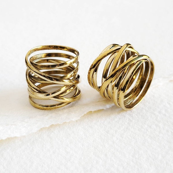 Brass Infinity ring thin overlap brass ring multi layer wrapping wrapped