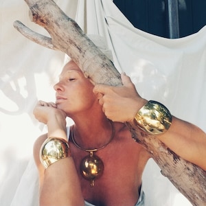 Globe dome brass or silver bold Bangle gold cuff  bracelet modern sphere handmade