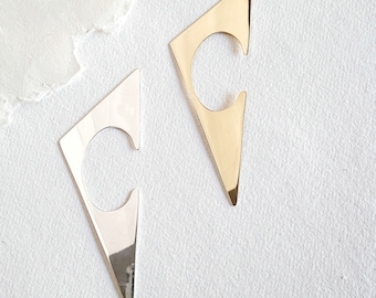 Ear Cuff gold brass or silver modern earrings triangle big ear cuff designer Bisjoux