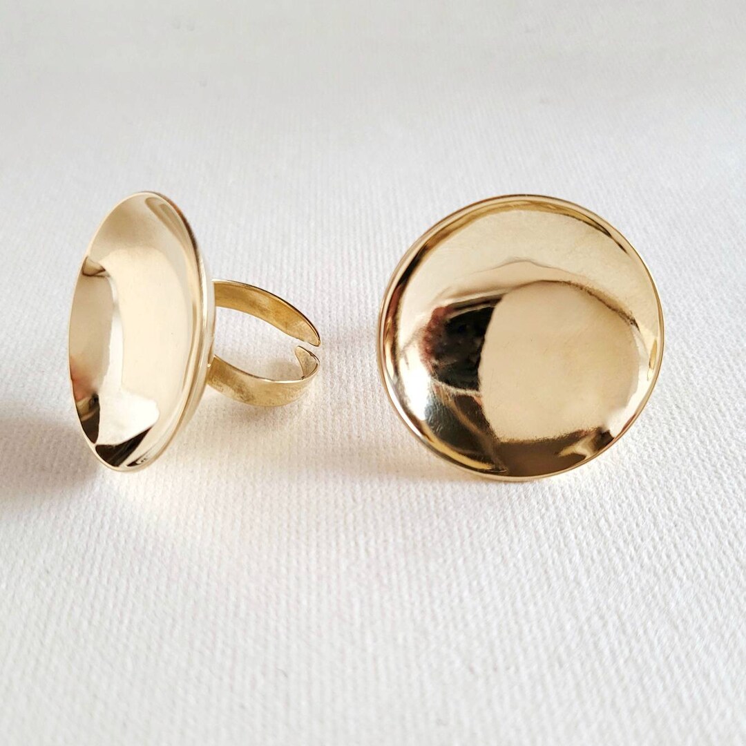 Singing Bowl Ring Solid Brass Handmade Round Dome Convex Statement Ring
