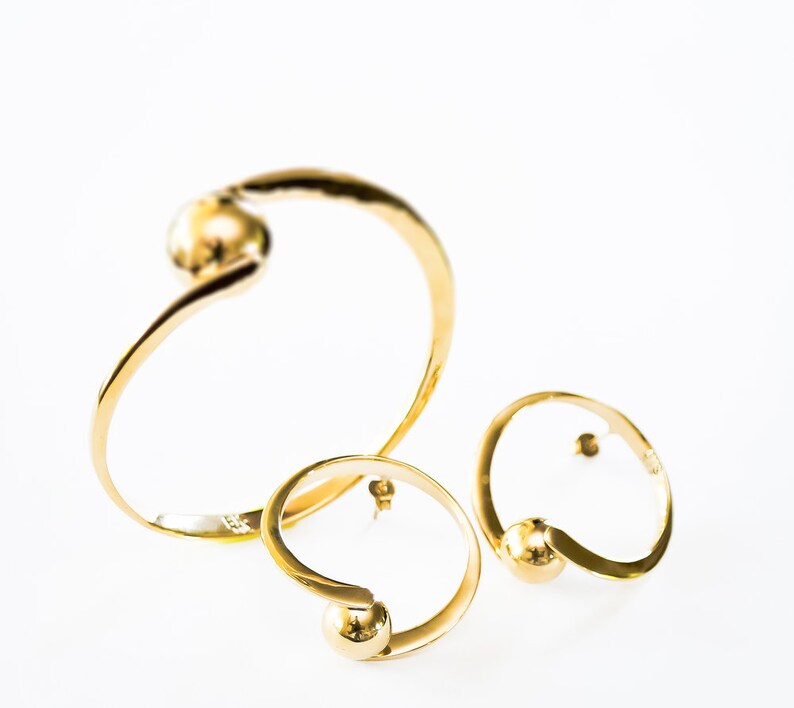 Brass Golden Pearl Hoop Earrings Bangle