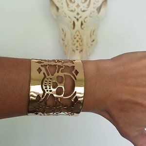 Brass skull cuff bracelet silver option cutout laser cut image 4