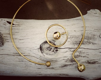 Drop ball sphere circle brass assymetrical choker Collar necklace handmade craft