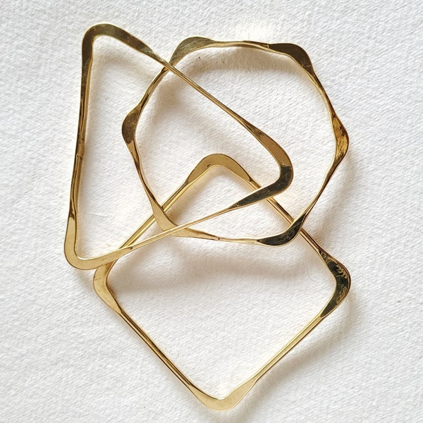 Brass geometric hammered golf  bangles x 3 bangle bracelet set triangle square polygon irregular organic handmade stacking