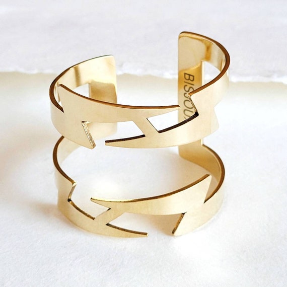 Brass Lighting Bolt Thunder Cuff Bracelet Etsy