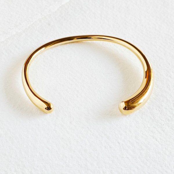 Organic smooth bangle cuff bracelet modern orb  minimal 18Kt gold plated