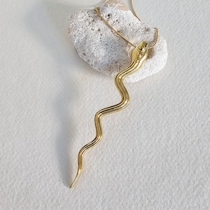 Brass snake serpent charm pendant necklace handmade exclusive Bisjoux design statement jewelry