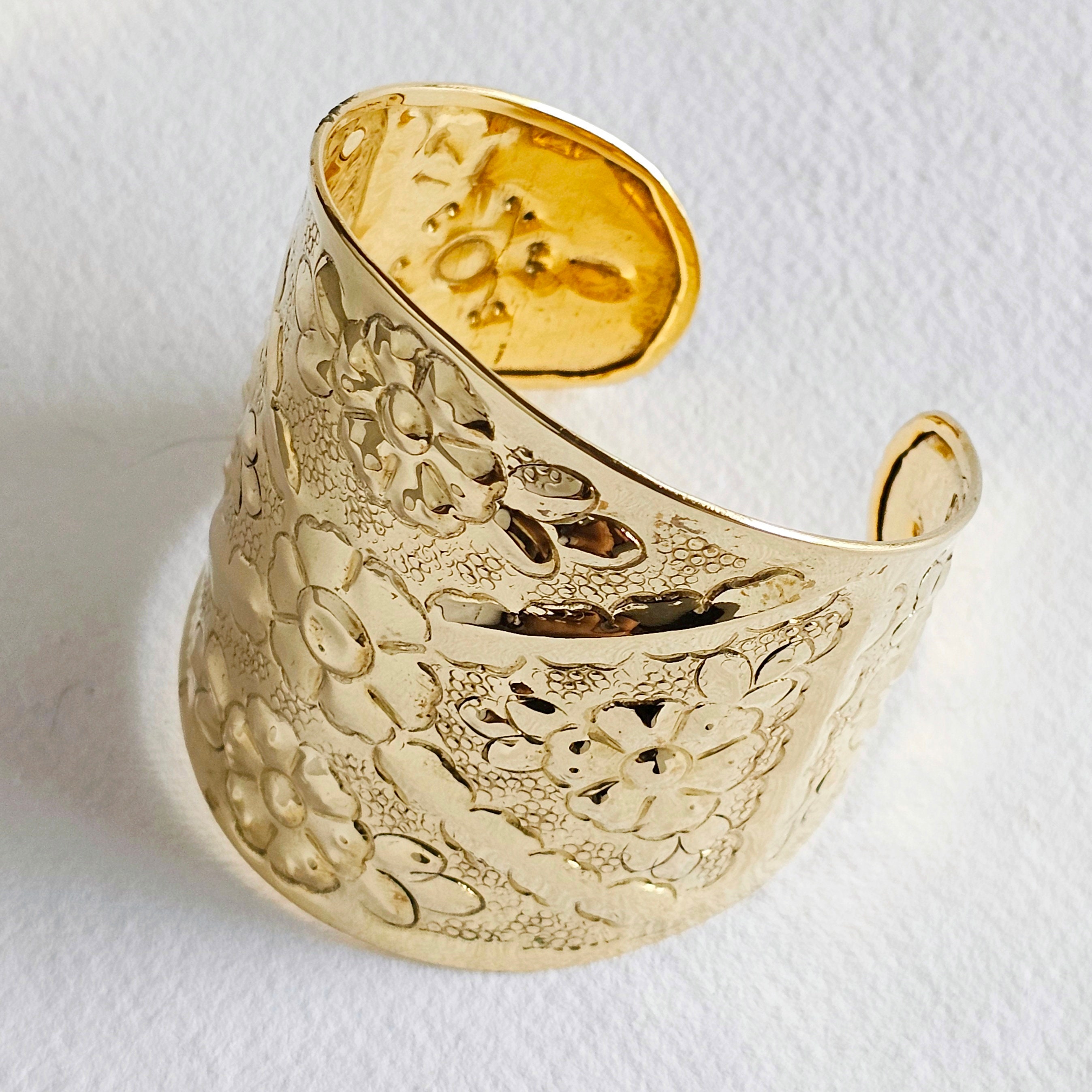 vintage フラワー　バングル ステンレス フラワーバングル ワイドバングル 花 ゴールド 18K