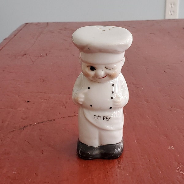 Vintage I'm Pep, Chef Salt or Pepper Shaker, 1950's Kitchen Gadget, 50's Chef Decor, Cook, Baker, Bakery, Kitsch Kitschy Quirky