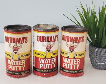 Vintage Durham's Rock Hard Water Putty containers, Old Advertising cans