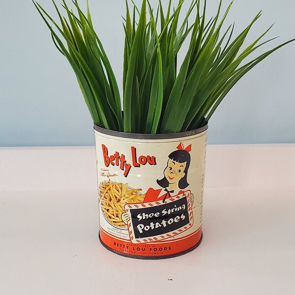 1950's Betty Lou Shoe String Potatoes - Vintage Advertising Tin - Collectible Food Can Display