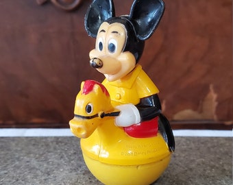 Vintage Mickey Mouse Toy - Walt Disney Productions - Gabriel - Wobbler, Wobble Toy - Mickey Mouse Riding Horse, Rocker Toy