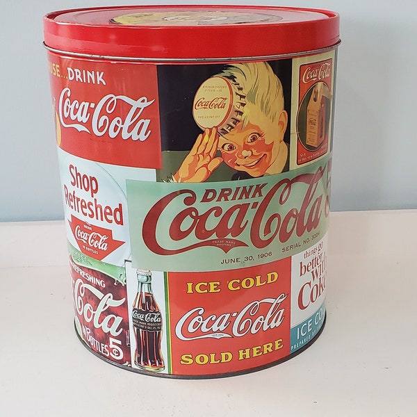 Vintage Coca-Cola Advertising Tin, Large Collectible Storage Can