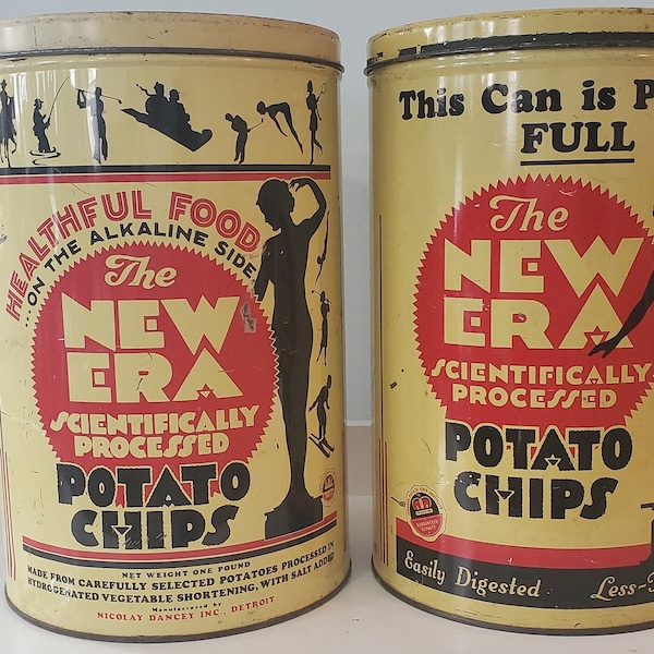 Vintage Advertising Tins - The New Era Potato Chips - Detroit Michigan