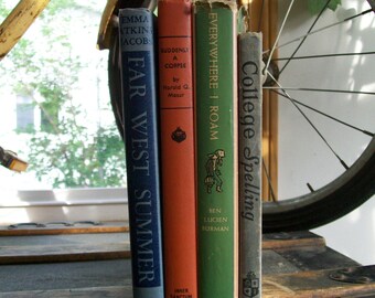 1940's Stack of Books - Everywhere I Roam, Far West Summer, Suddenly a Corpse, College Spelling - Instant Library
