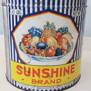 1950'S Sunshine Brand Fruits Vintage Advertising Tin Can, Sunshine Packing Corporation of Pennsylvania image 4