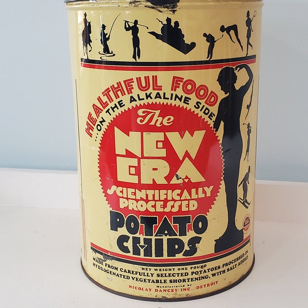 Vintage Advertising Tin - The New Era Potato Chips - Detroit Michigan