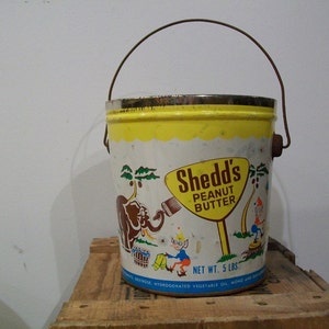 Shedd&#39;s Peanut Butter Bucket, 1950&#39;s 1960&#39;s Advertising Collectible Metal Container, Rustic Farm House - Retro Kitchen - Cottage Decor