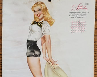 1940's Varga Pin-Up Calendar Girls, WWII 1946, Esquire, Joaquin Alberto Vargas Y Chavez, Vintage Pinup Girls Lithograph