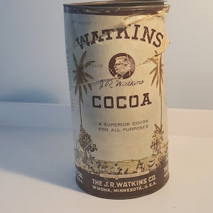 Vintage Watkins Cocoa Container, Collectible Advertising Food Container, J.R. Watkins Co, Winona, Minnesota, USA