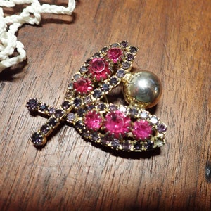 Vintage Different Hobe Brooch with Black and Hot Pink Prong Set Rhinestones ~ For a Special Person ~ Has a Ball and Two Paddles or Racquets