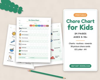 Chore Chart for Kids, Printable Kids Chore Chart, Responsibility Chart, Reward Chart, Daily Routine Chart, Chore Cards, Ages 3-12