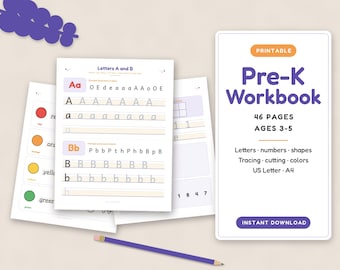 Preschool Learning Binder, Pre K Workbook, Preschool Worksheets, Letter and Number Tracing, Homeschool Preschool Printable, Ages 3-5
