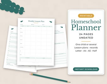 Homeschool Planner Printable, Lesson Planner, Attendance Tracker, Multiple Kids, Homeschool Schedule, Reading Log, Curriculum Planner