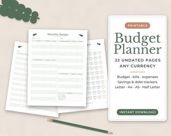 Budget Planner Printable, Monthly Budget, Bill Tracker, Debt Payoff Tracker, Savings Tracker, Expense Tracker, Budget Binder, Undated