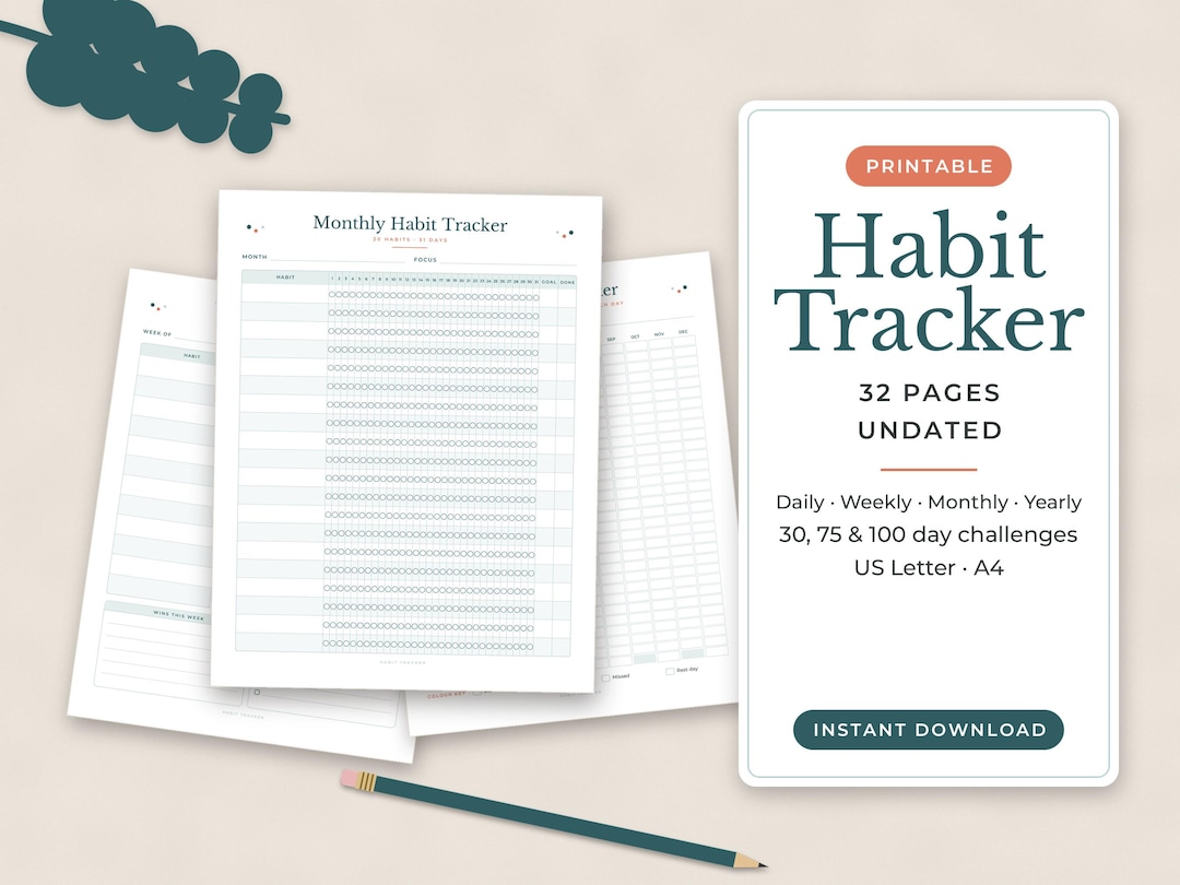 Habit Tracker Printable Bundle, Monthly Habit Tracker, Daily Weekly ...