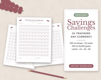 Savings Challenge Printable Bundle, 100 Envelope Challenge, 52 Week Savings Challenge, 10k Savings Tracker, Cash Stuffing A6 A5