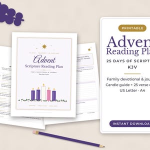 Plan de lectura bíblica de Adviento imprimible, calendario de Adviento cristiano, devocional familiar de Navidad, tarjetas de versículos