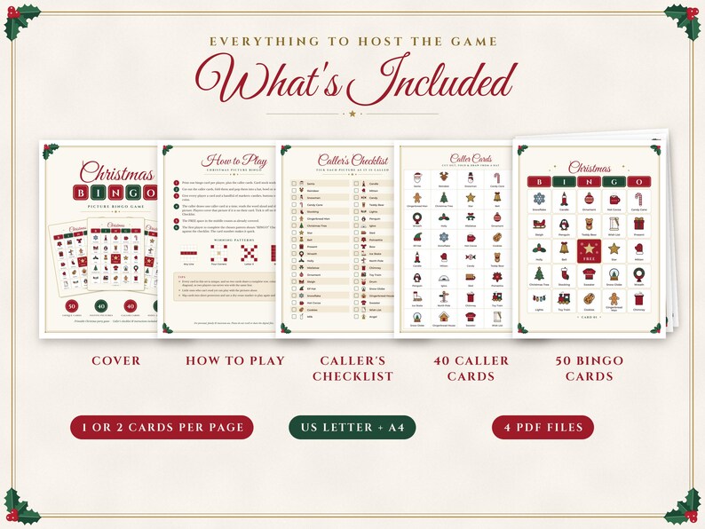 Christmas Bingo Game, 50 Unique Printable Picture Bingo Cards for Kids ...