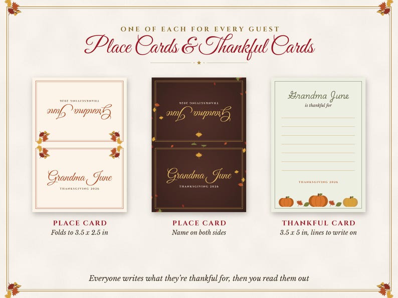 Rac Card Layout Thanksgiving Place Cards and Menu Template, Editable Thanksgiving Menu ...