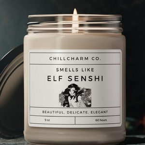Smells Like Elf Senshi Vegan Soy Wax Candle, 9oz, Funny Gift Candle, Choose your scent, Gift for friend Delicious In Dungeon DID Present