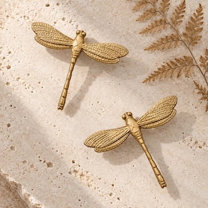 Brass Dragonfly Drawer Pull, Single Hole Cabinet Knob, Antique Gold Dresser Handle, Nature Inspired Furniture Hardware, French Cottage Decor