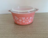 Vintage Pyrex Pink Gooseberry 473 Casserole Dish with Lid
