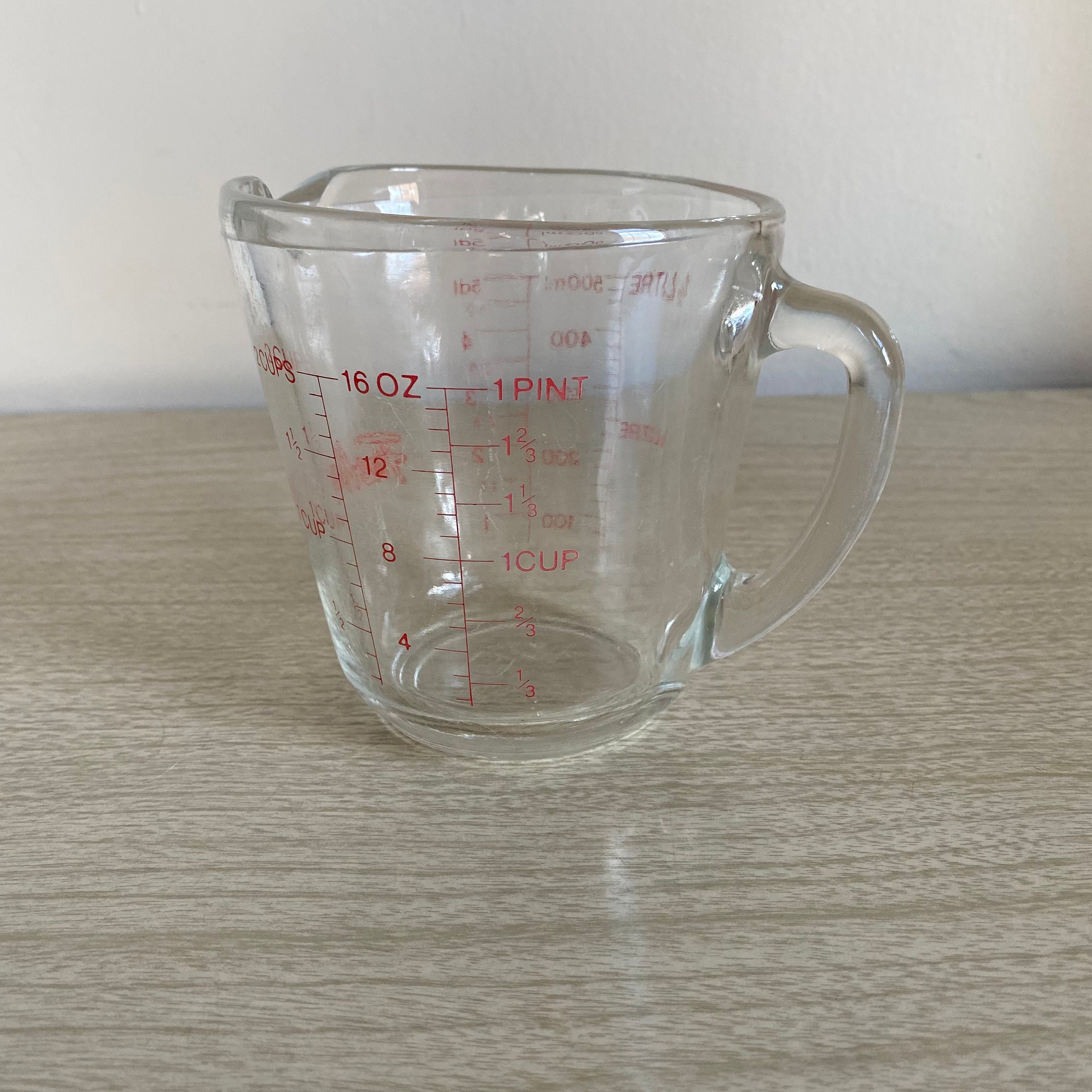 Fire King Anchor Hocking Glass Measuring Cup With Handle and Pour Spout 8  Oz, Repurposed Farmhouse 