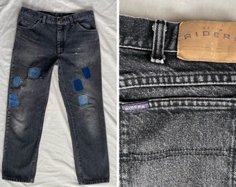 Lee Riders Patched Jeans 32x29 Size 32 Vintage Jeans with Patches Distressed Worn-in Jeans Made in USA Jeans Lee Riders W32 L29