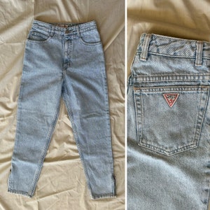 Vintage Guess Jeans Size 22, Size 23, Size 00, XXS High Rise Jeans, Zippered Flare Leg Jeans, 1980s Vintage Light Wash Guess Jeans Short Leg